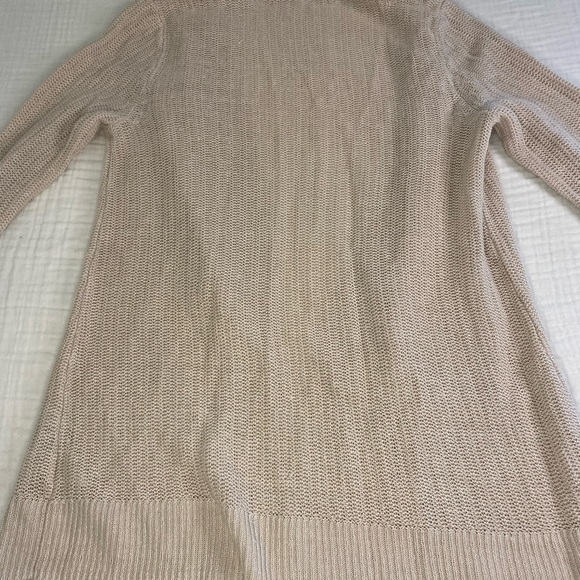 Talbots Linen Open Cardigan Long Sleeve Sweater Pockets Tan Cream Office Medium - Picture 11 of 15